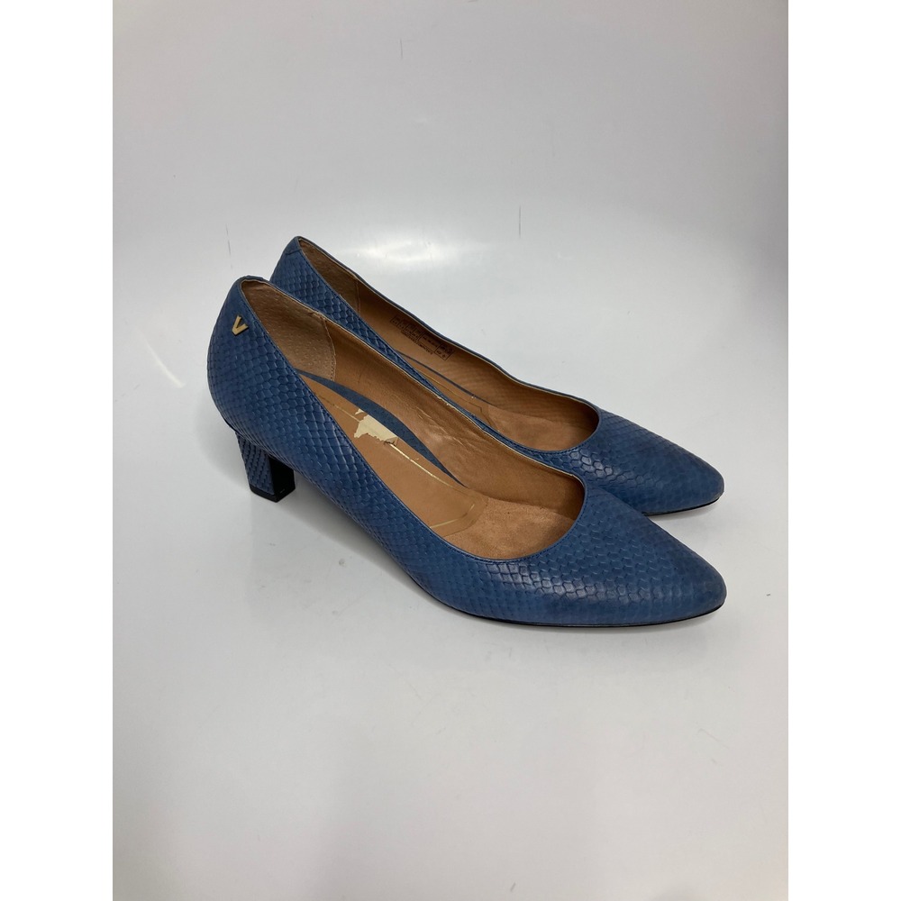 Vionic Mia Pumps Women 9.5 Blue Fair Snakeskin Embossed Leather Kitten Heel